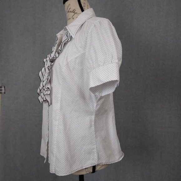 Spense | Polka Dot Ruffle Front Blouse Shirt White | Size L - Picture 6 of 9